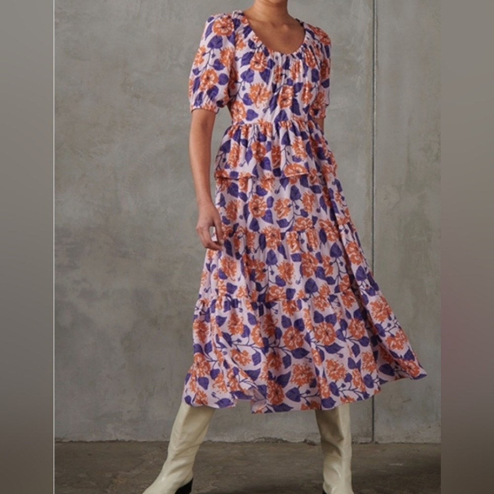 Who What Wear Lilac and Marigold tiered ruffle maxi dress